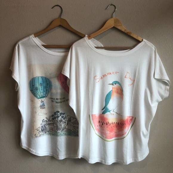 unbranded Tops - Tees: Watercolor Batwing Oversized Summer Graphic